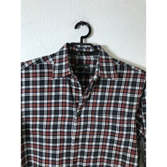 Orvis Shirt Mens Medium Luxury Flannel Brown Gray Plaid Button Up Long Sleeve - Picture 4 of 10